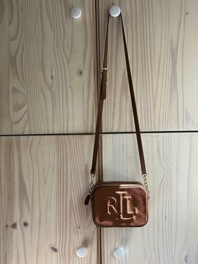 Lauren Ralph Lauren Brown Embossed RL Crossbody Bag